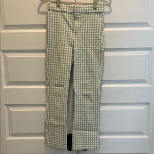 Zara Green & White Gingham Straight Pants